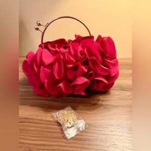 Just Arrived! BNIP Red Ruffle Evening Clutch bag with gold metal hardware.